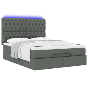 Οθωμανικό κρεβάτι με στρώμα & LEDs Σκούρο γκρι 140x200cm Ύφασμα
