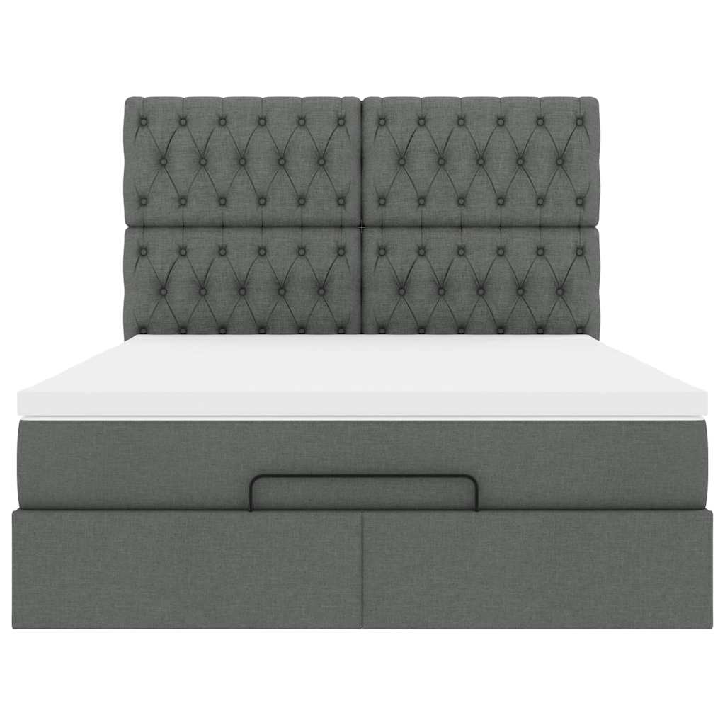 Οθωμανικό κρεβάτι με στρώμα & LEDs Σκούρο γκρι 140x200cm Ύφασμα