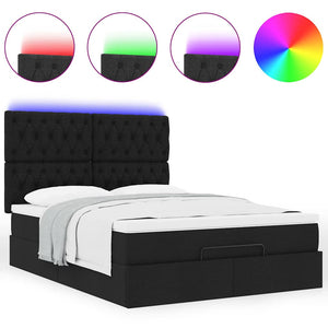 Οθωμανικό κρεβάτι με στρώμα & LEDs Μαύρο 140x200 cm Ύφασμα