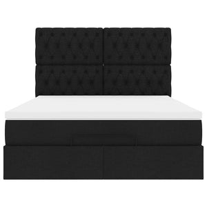 Οθωμανικό κρεβάτι με στρώμα & LEDs Μαύρο 140x200 cm Ύφασμα