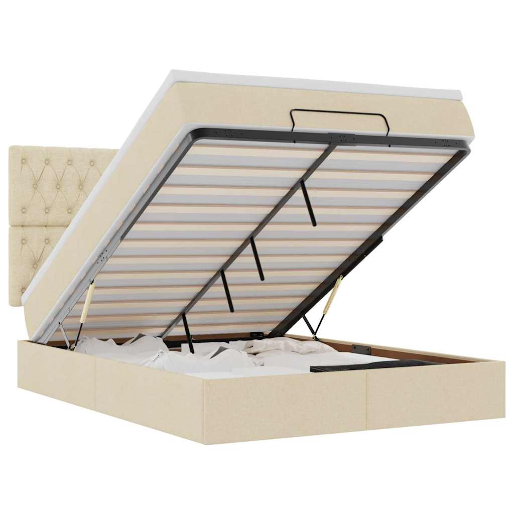 Οθωμανικό κρεβάτι με στρώμα & LEDs Cream 140x200 cm Ύφασμα - Pakobazaar