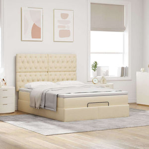 Οθωμανικό κρεβάτι με στρώμα & LEDs Cream 140x200 cm Ύφασμα - Pakobazaar