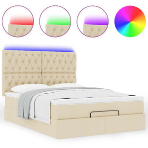 Οθωμανικό κρεβάτι με στρώμα & LEDs Cream 140x200 cm Ύφασμα - Pakobazaar