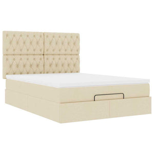 Οθωμανικό κρεβάτι με στρώμα & LEDs Cream 140x200 cm Ύφασμα - Pakobazaar
