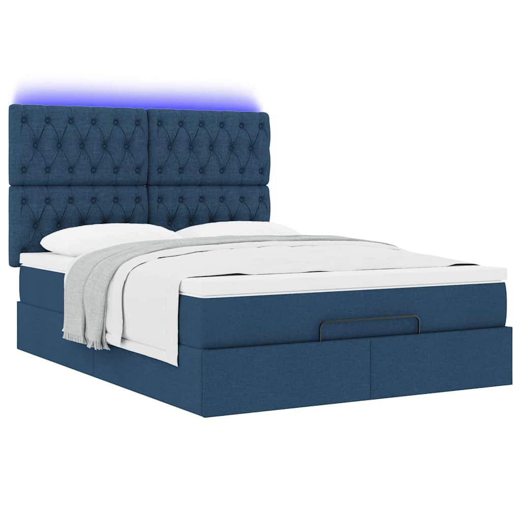 Οθωμανικό κρεβάτι με στρώμα & LEDs Μπλε 140x200cm ύφασμα - Pakobazaar
