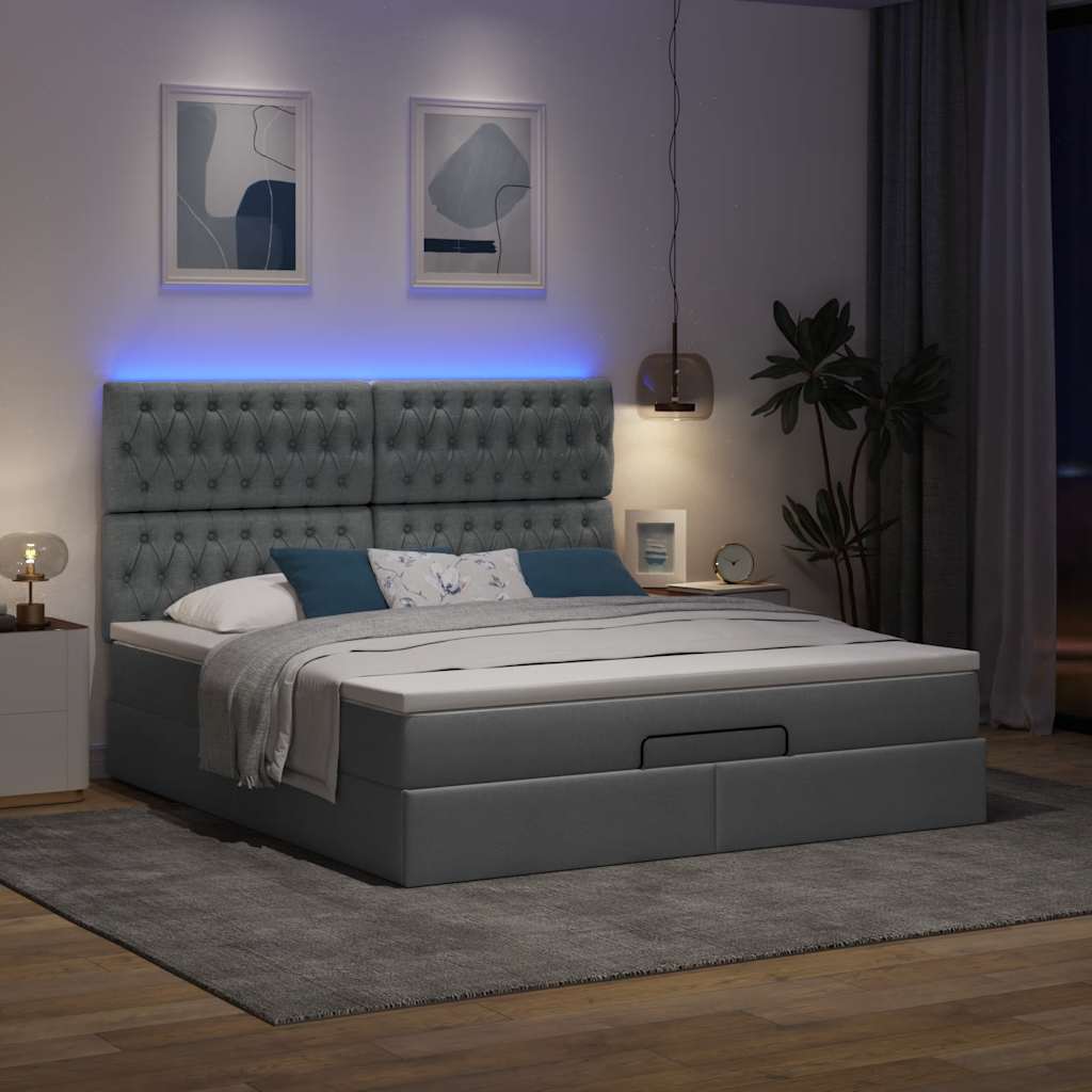 Οθωμανικό κρεβάτι με στρώμα & LEDs Σκούρο γκρι 160x200cm ύφασμα - Pakobazaar