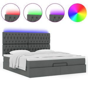 Οθωμανικό κρεβάτι με στρώμα & LEDs Σκούρο γκρι 160x200cm ύφασμα - Pakobazaar
