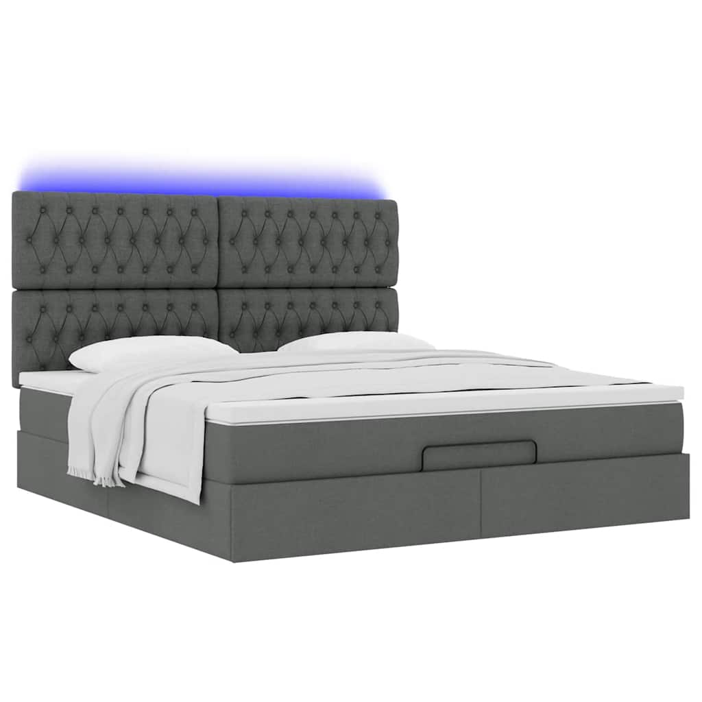 Οθωμανικό κρεβάτι με στρώμα & LEDs Σκούρο γκρι 160x200cm ύφασμα - Pakobazaar