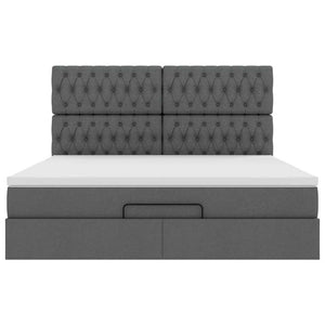 Οθωμανικό κρεβάτι με στρώμα & LEDs Σκούρο γκρι 160x200cm ύφασμα - Pakobazaar