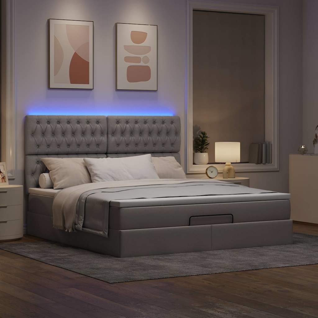 Οθωμανικό κρεβάτι με στρώμα & LEDs Taupe 160x200cm ύφασμα - Pakobazaar