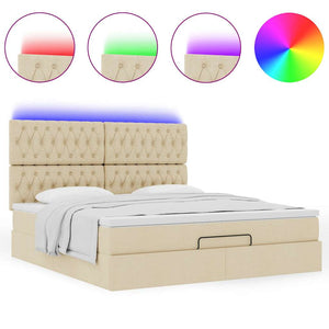 Οθωμανικό κρεβάτι με στρώμα & LEDs Cream 160x200cm ύφασμα - Pakobazaar
