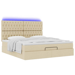 Οθωμανικό κρεβάτι με στρώμα & LEDs Cream 160x200cm ύφασμα - Pakobazaar