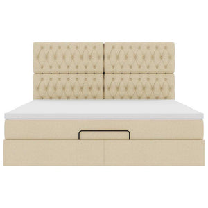Οθωμανικό κρεβάτι με στρώμα & LEDs Cream 160x200cm ύφασμα - Pakobazaar