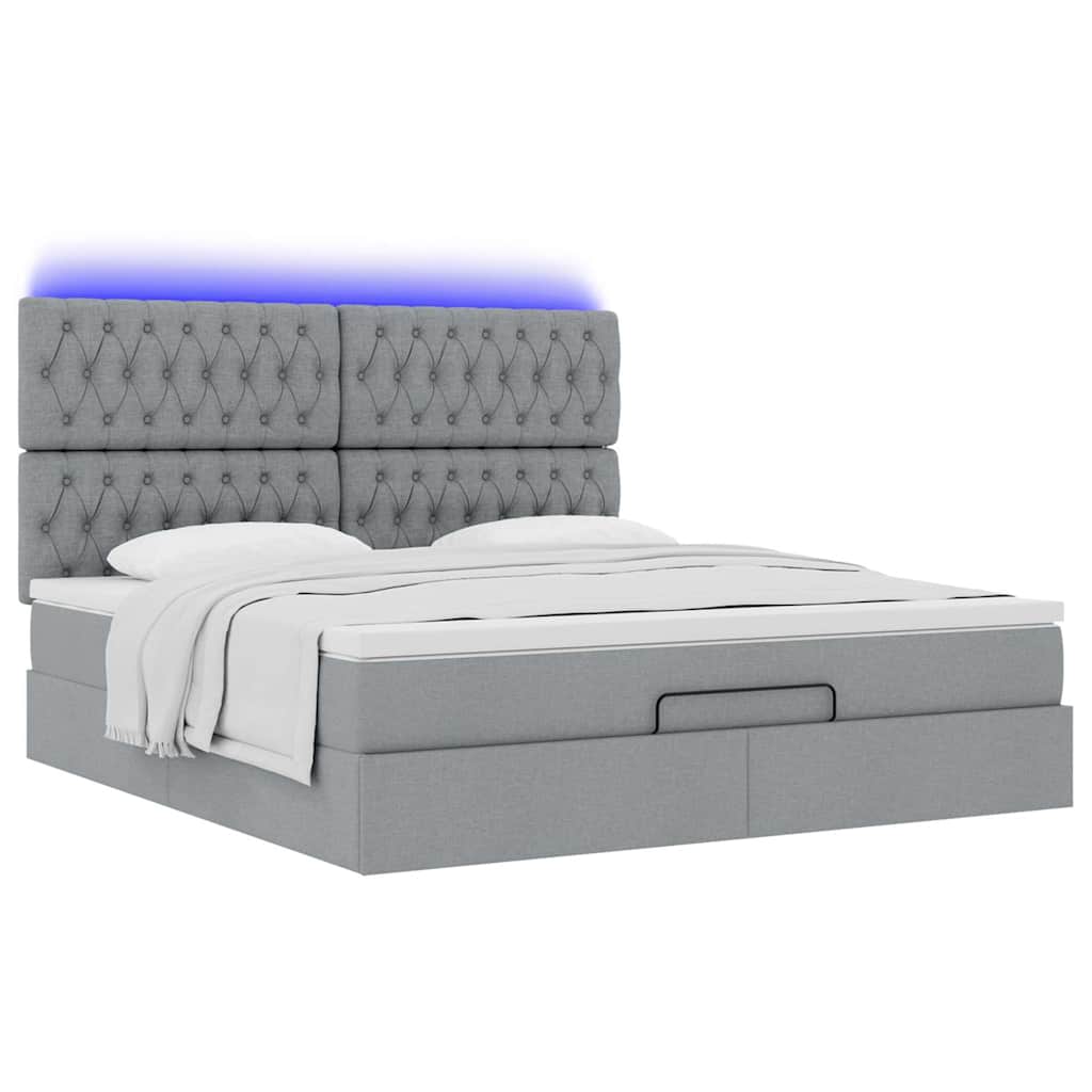 Οθωμανικό κρεβάτι με στρώμα&LEDs Ανοιχτό γκρι 180x200cm ύφασμα - Pakobazaar