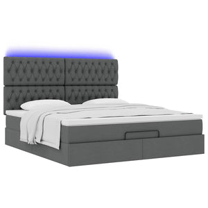 Οθωμανικό κρεβάτι με στρώμα & LEDs Σκούρο γκρι 180x200cm ύφασμα - Pakobazaar