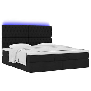 Οθωμανικό κρεβάτι με στρώμα & LEDs Μαύρο ύφασμα 180x200cm