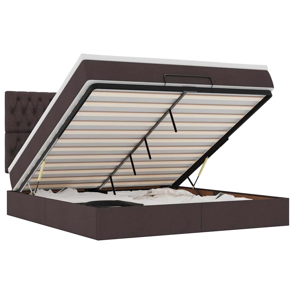 Οθωμανικό κρεβάτι με στρώμα & LEDs Σκούρο καφέ 180x200cm ύφασμα