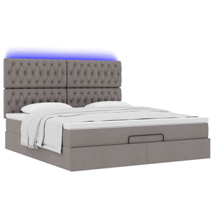 Οθωμανικό κρεβάτι με στρώμα & LEDs Taupe 180x200cm ύφασμα - Pakobazaar