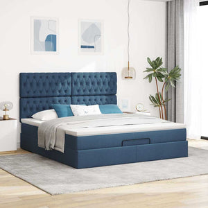 Οθωμανικό κρεβάτι με στρώμα & LEDs Μπλε 180x200cm ύφασμα - Pakobazaar