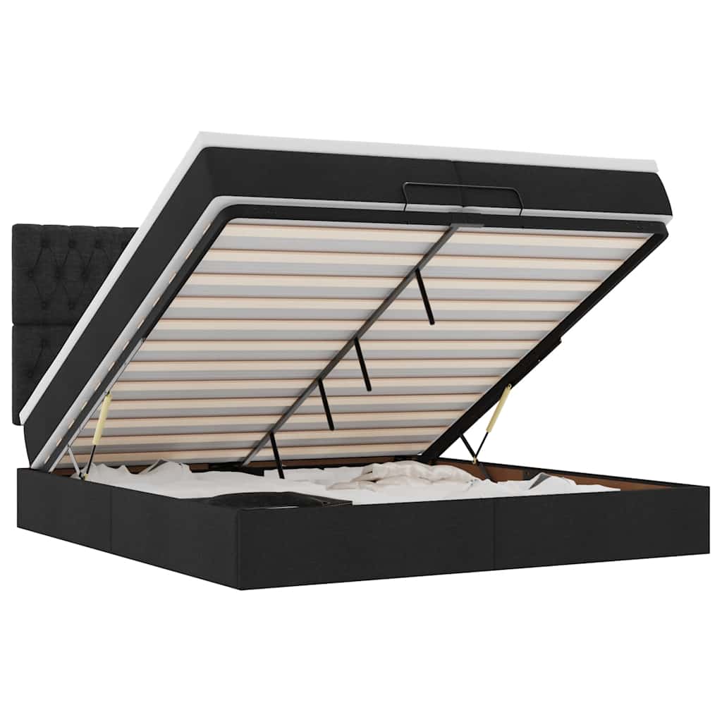 Οθωμανικό κρεβάτι με στρώματα & LEDs Μαύρο 200x200cm ύφασμα - Pakobazaar