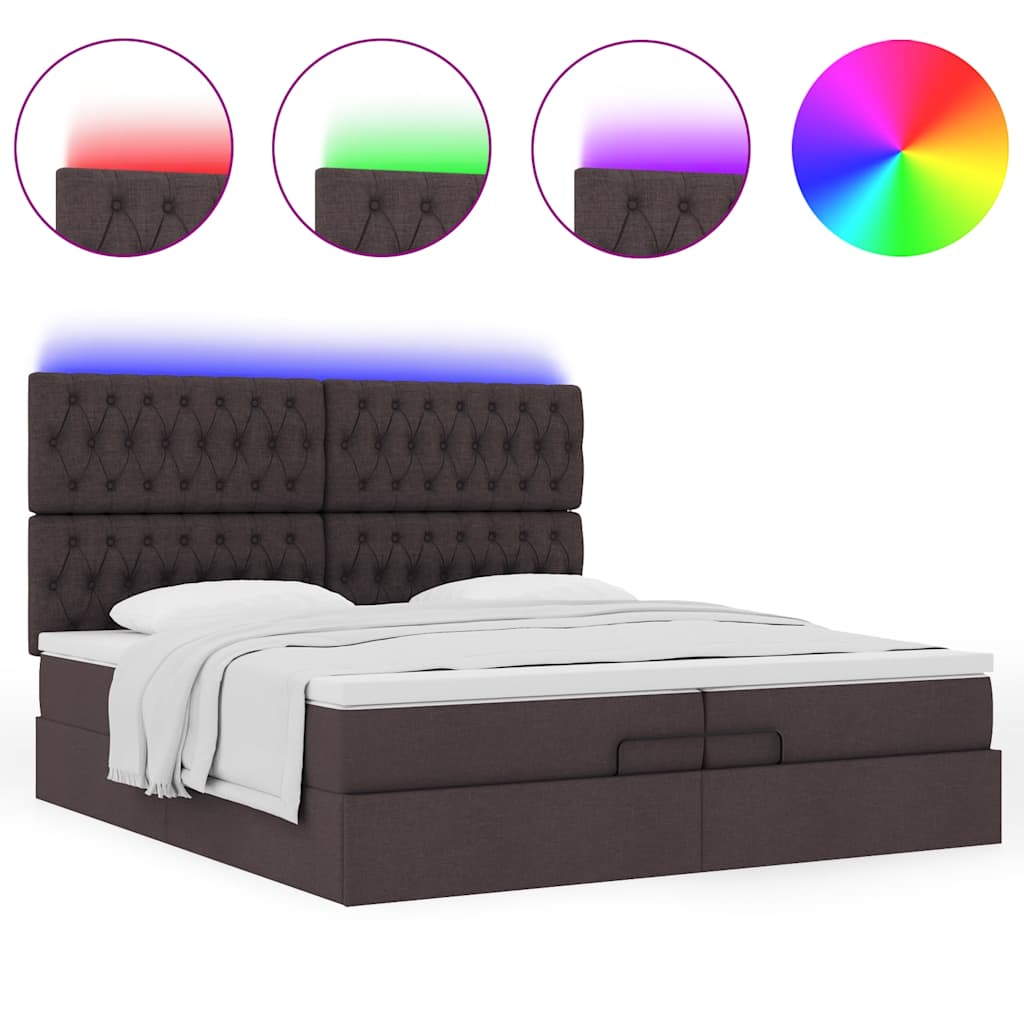 Οθωμανικό κρεβάτι με στρώματα&LEDs Σκούρο καφέ 200x200cm ύφασμα - Pakobazaar