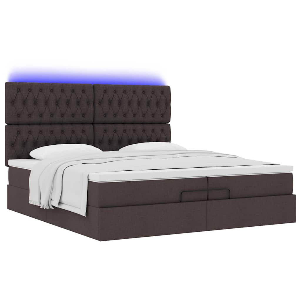 Οθωμανικό κρεβάτι με στρώματα&LEDs Σκούρο καφέ 200x200cm ύφασμα - Pakobazaar