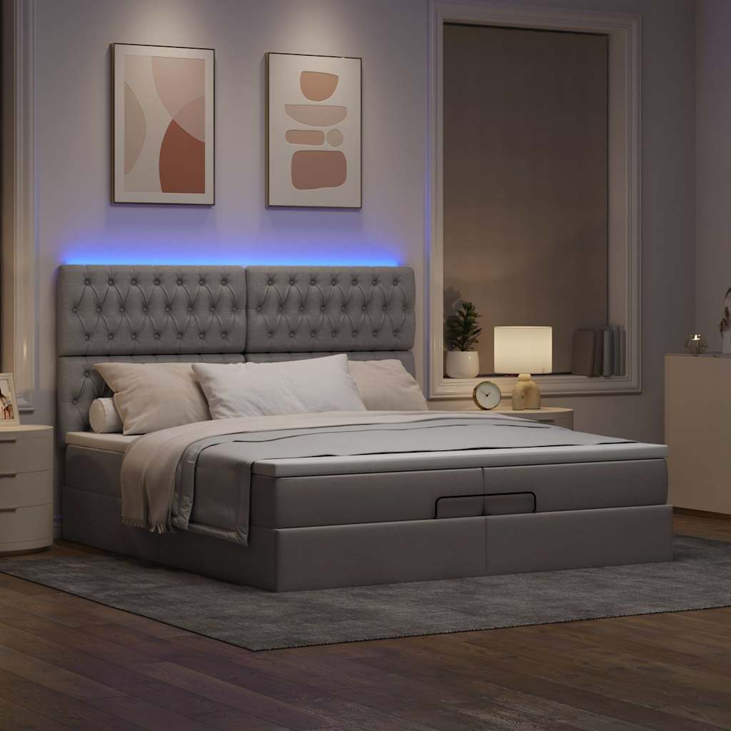 Οθωμανικό κρεβάτι με στρώματα & LEDs Taupe 200x200cm ύφασμα - Pakobazaar