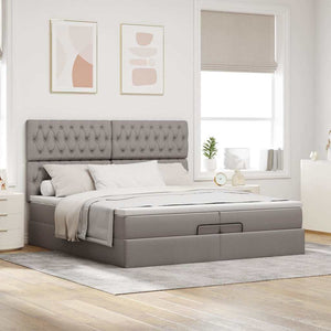 Οθωμανικό κρεβάτι με στρώματα & LEDs Taupe 200x200cm ύφασμα - Pakobazaar