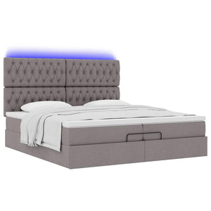 Οθωμανικό κρεβάτι με στρώματα & LEDs Taupe 200x200cm ύφασμα - Pakobazaar