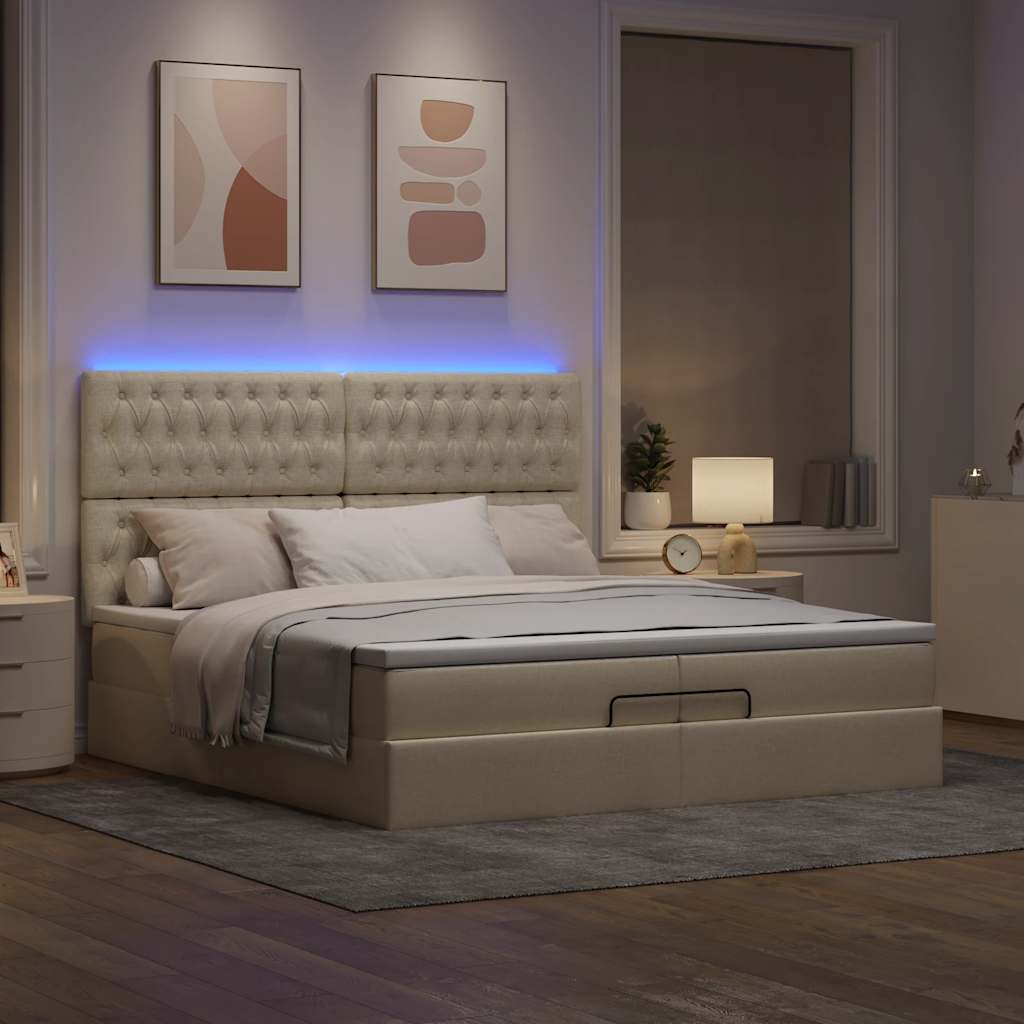 Οθωμανικό κρεβάτι με στρώματα & LEDs Κρέμα 200x200cm ύφασμα - Pakobazaar