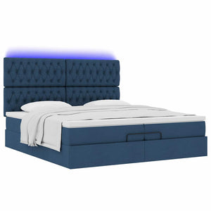 Οθωμανικό κρεβάτι με στρώματα & LEDs Μπλε 200x200cm ύφασμα