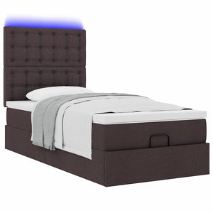 Οθωμανικό κρεβάτι με στρώμα & LEDs Σκούρο καφέ 80x200cm ύφασμα - Pakobazaar