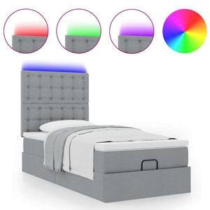 Οθωμανικό κρεβάτι με στρώμα & LEDs Ανοιχτό γκρι 90x190cm ύφασμα - Pakobazaar