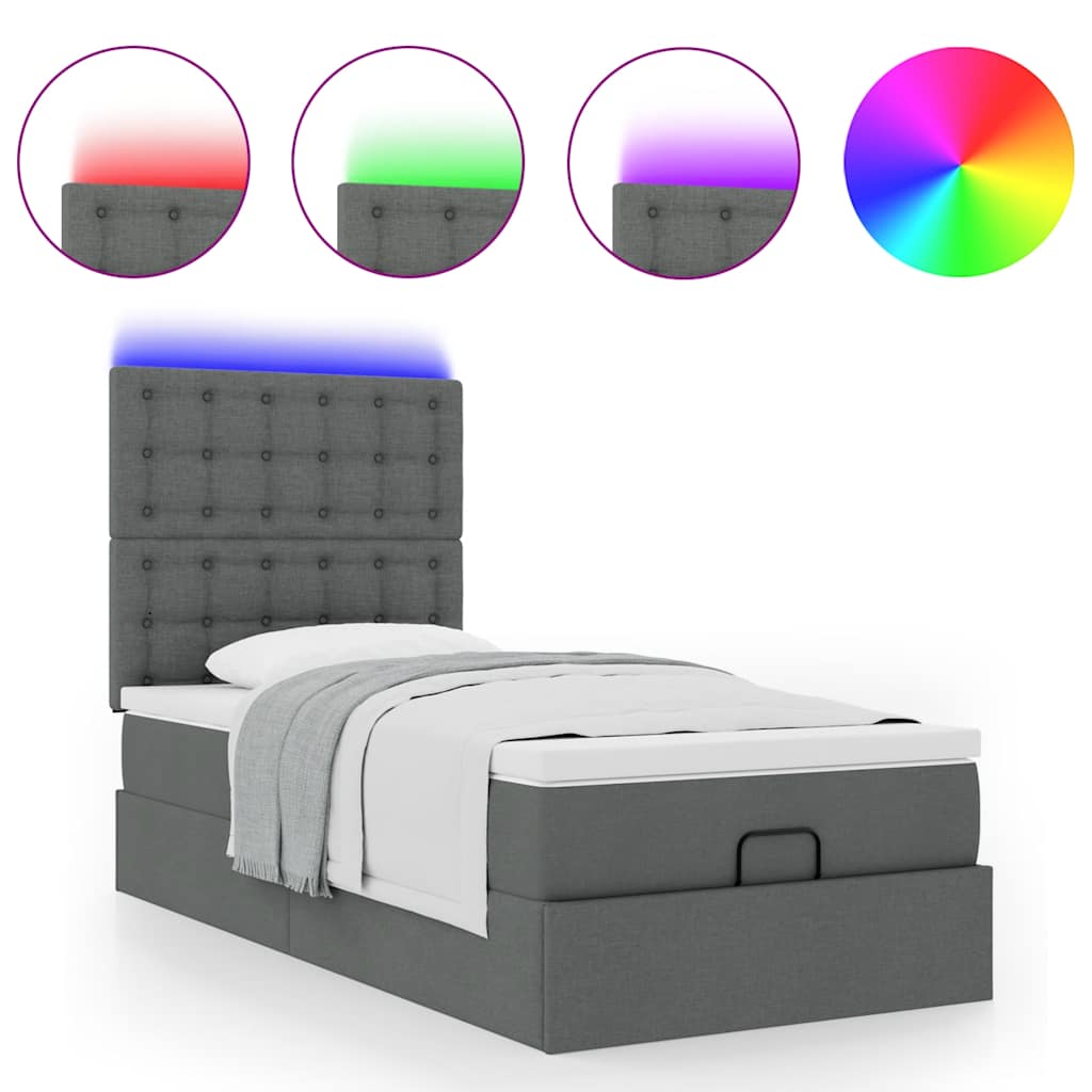Οθωμανικό κρεβάτι με στρώμα & LEDs Σκούρο γκρι 90x190cm ύφασμα - Pakobazaar