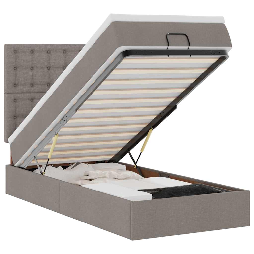 Οθωμανικό κρεβάτι με στρώμα & LEDs Taupe 90x190cm ύφασμα - Pakobazaar