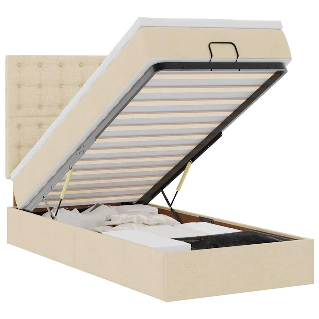 Οθωμανικό κρεβάτι με στρώμα & LEDs Cream 90x190cm ύφασμα - Pakobazaar