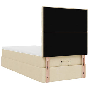 Οθωμανικό κρεβάτι με στρώμα & LEDs Cream 90x190cm ύφασμα - Pakobazaar