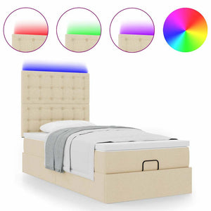 Οθωμανικό κρεβάτι με στρώμα & LEDs Cream 90x190cm ύφασμα - Pakobazaar