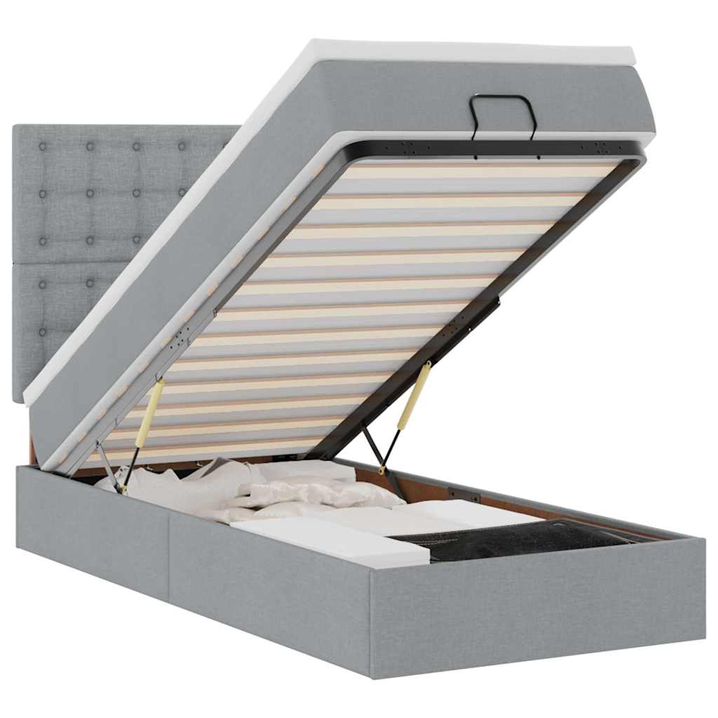Οθωμανικό κρεβάτι με στρώμα & LEDs Ανοιχτό γκρι 90x200cm Ύφασμα - Pakobazaar