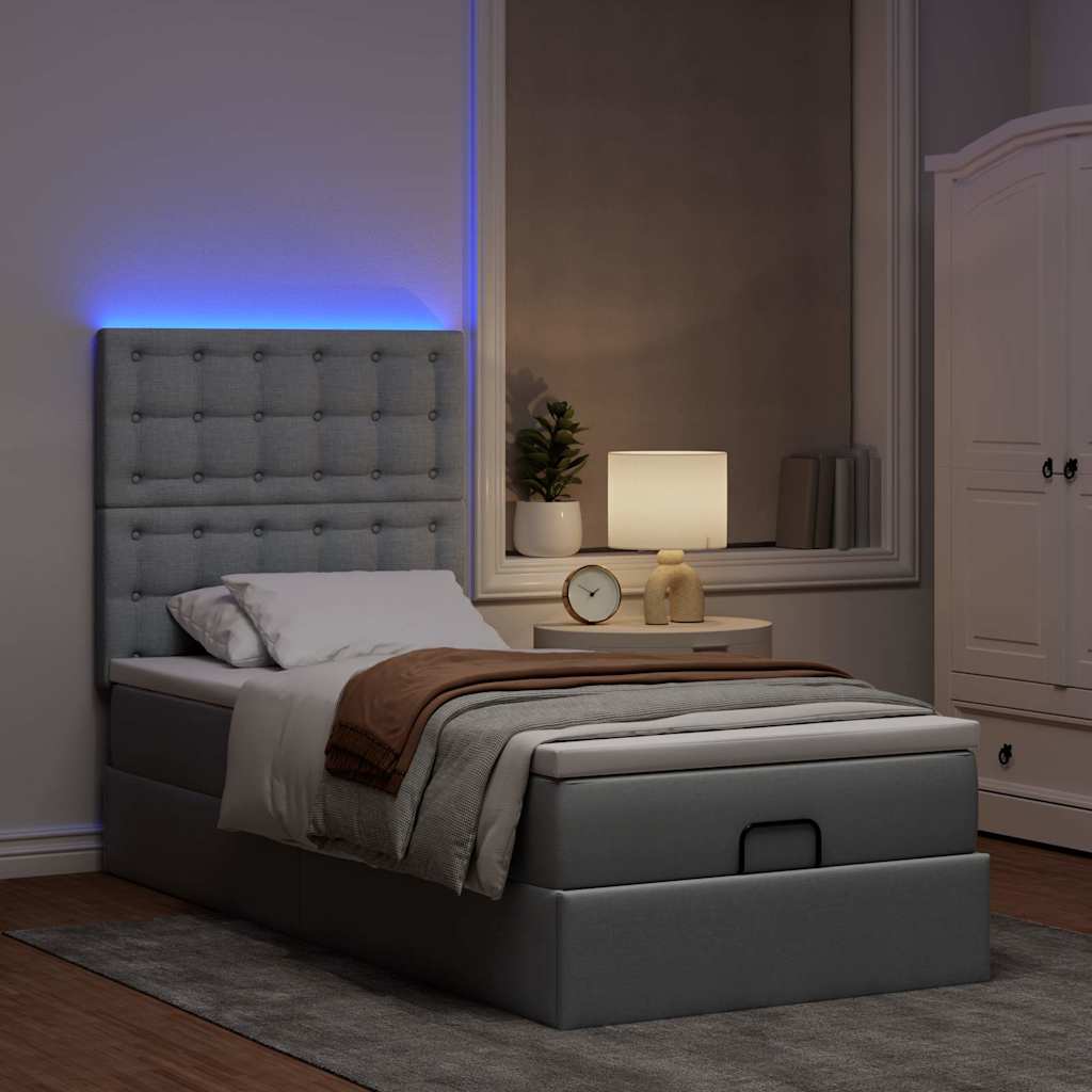 Οθωμανικό κρεβάτι με στρώμα & LEDs Ανοιχτό γκρι 90x200cm Ύφασμα - Pakobazaar