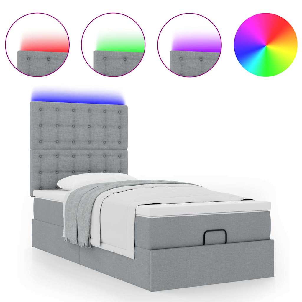 Οθωμανικό κρεβάτι με στρώμα & LEDs Ανοιχτό γκρι 90x200cm Ύφασμα - Pakobazaar