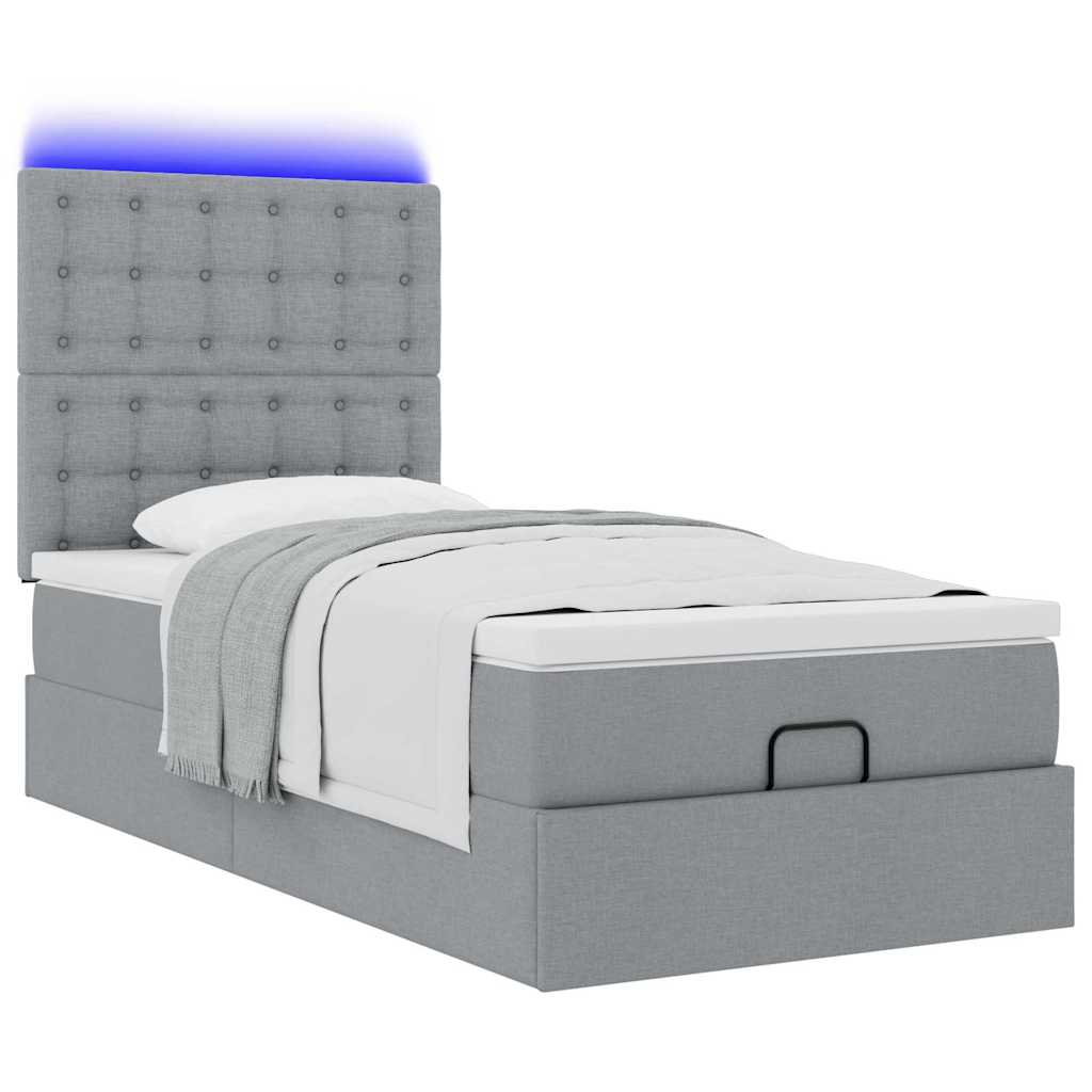 Οθωμανικό κρεβάτι με στρώμα & LEDs Ανοιχτό γκρι 90x200cm Ύφασμα - Pakobazaar