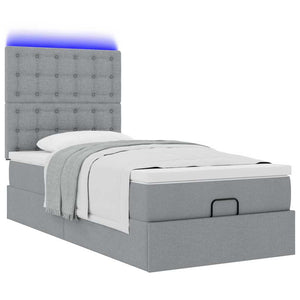 Οθωμανικό κρεβάτι με στρώμα & LEDs Ανοιχτό γκρι 90x200cm Ύφασμα - Pakobazaar