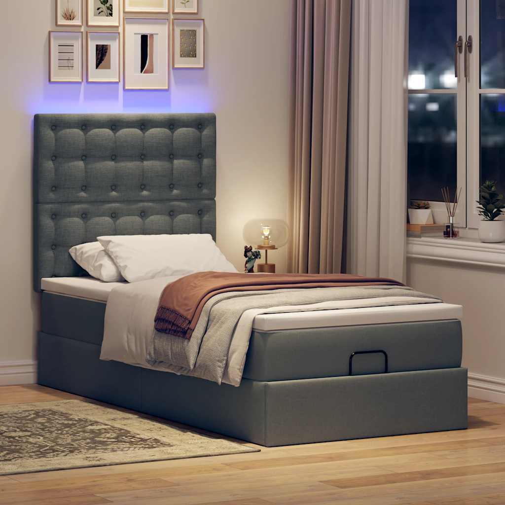Οθωμανικό κρεβάτι με στρώμα & LEDs Σκούρο γκρι 90x200 cm Ύφασμα - Pakobazaar