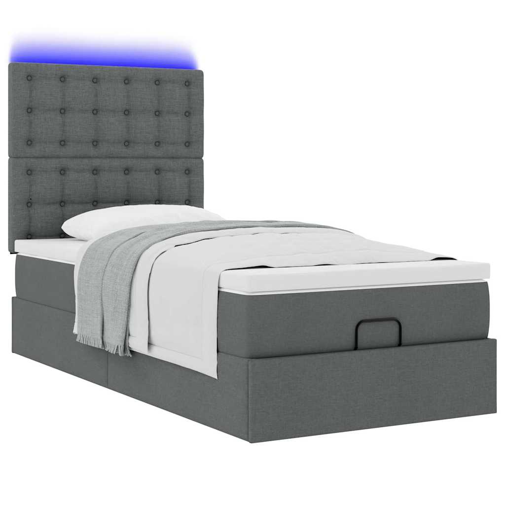Οθωμανικό κρεβάτι με στρώμα & LEDs Σκούρο γκρι 90x200 cm Ύφασμα - Pakobazaar
