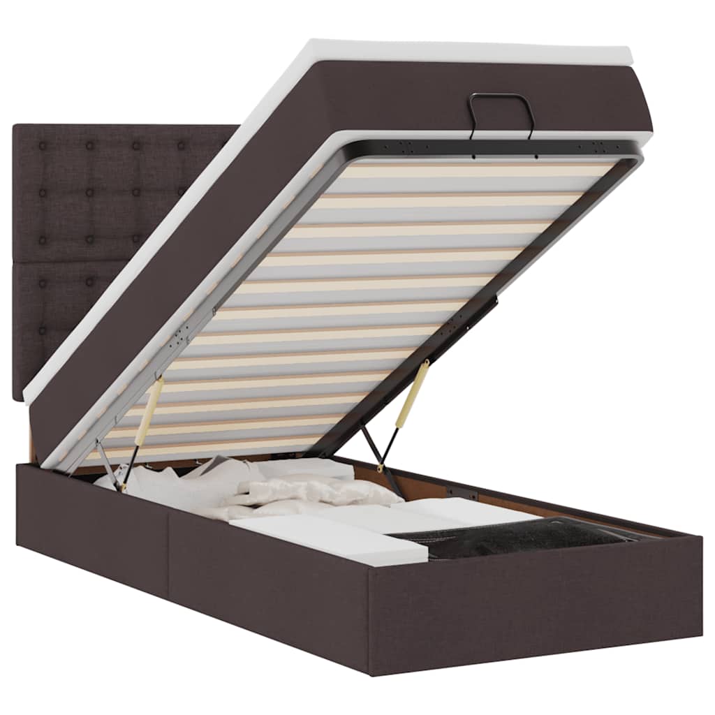 Οθωμανικό κρεβάτι με στρώμα & LEDs Σκούρο καφέ 90x200 cm Ύφασμα
