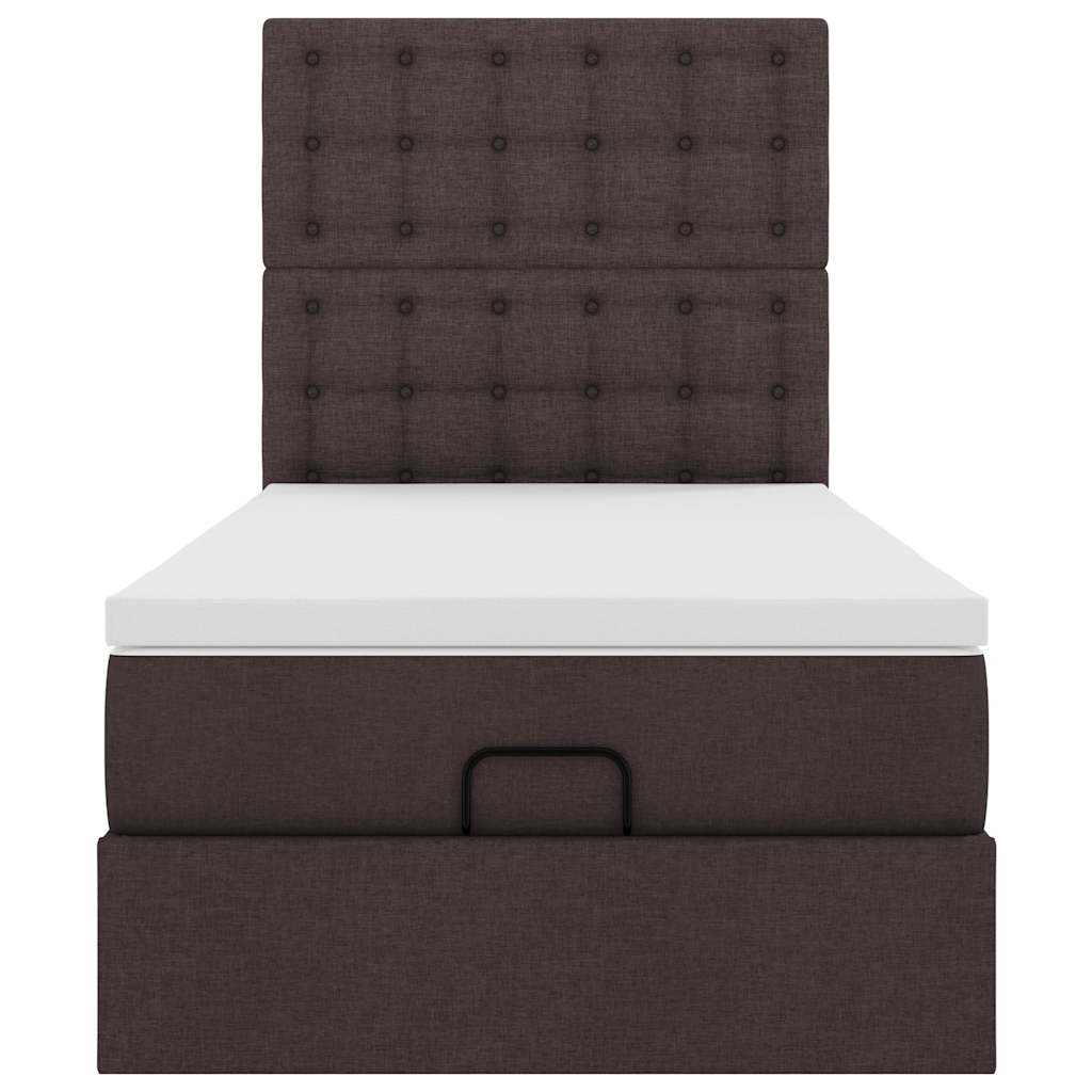 Οθωμανικό κρεβάτι με στρώμα & LEDs Σκούρο καφέ 90x200 cm Ύφασμα