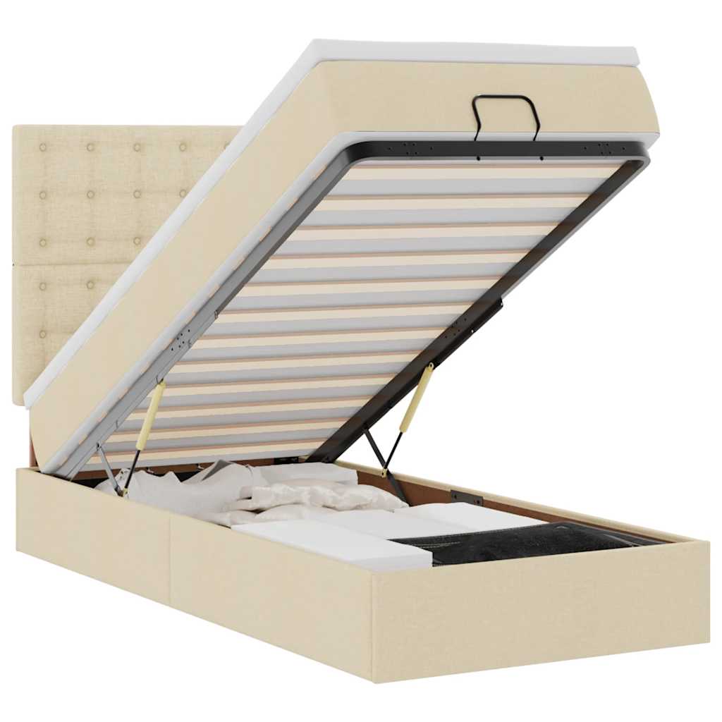 Οθωμανικό κρεβάτι με στρώμα & LEDs Cream 90x200 cm Ύφασμα