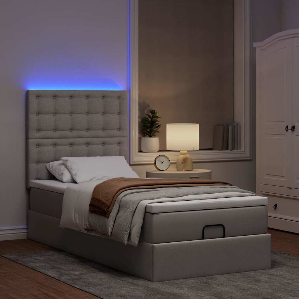 Οθωμανικό κρεβάτι με στρώμα & LEDs Taupe 100x200 cm Ύφασμα