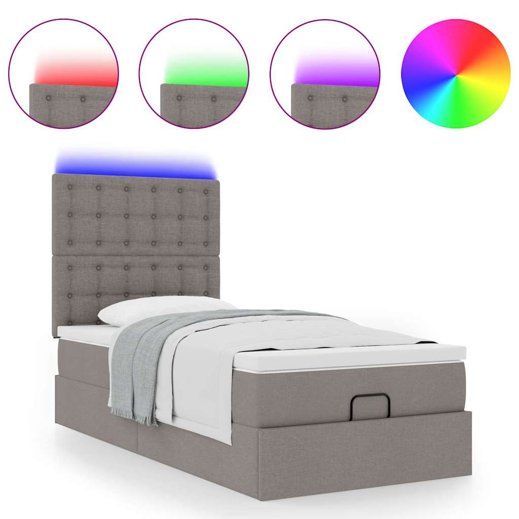 Οθωμανικό κρεβάτι με στρώμα & LEDs Taupe 100x200 cm Ύφασμα